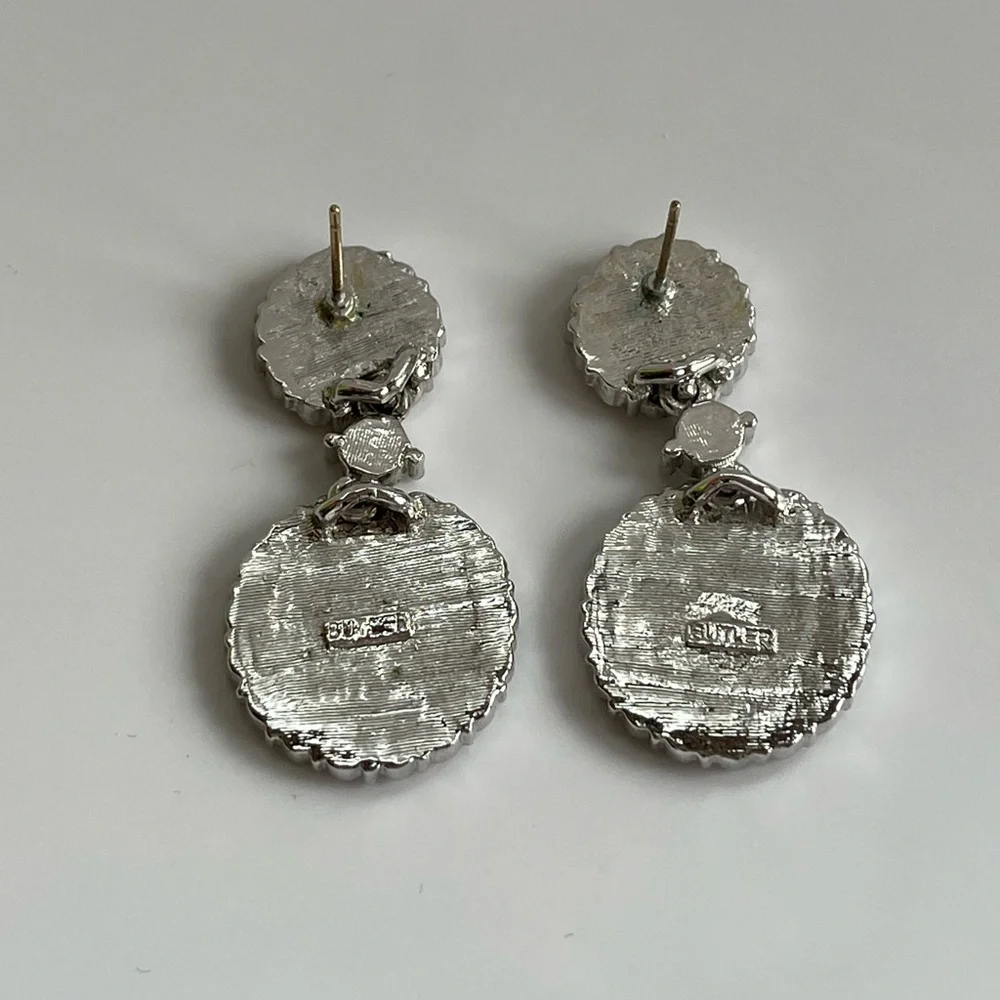 Nicky Butler White Crystal Rhinestone and Enamel Shell Dangle Silver Earring